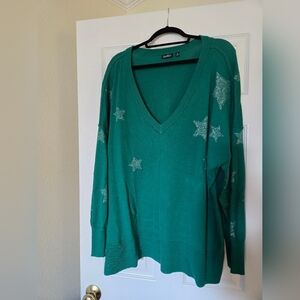 Lovesick Green V-Neck Sweater with Silver Stars